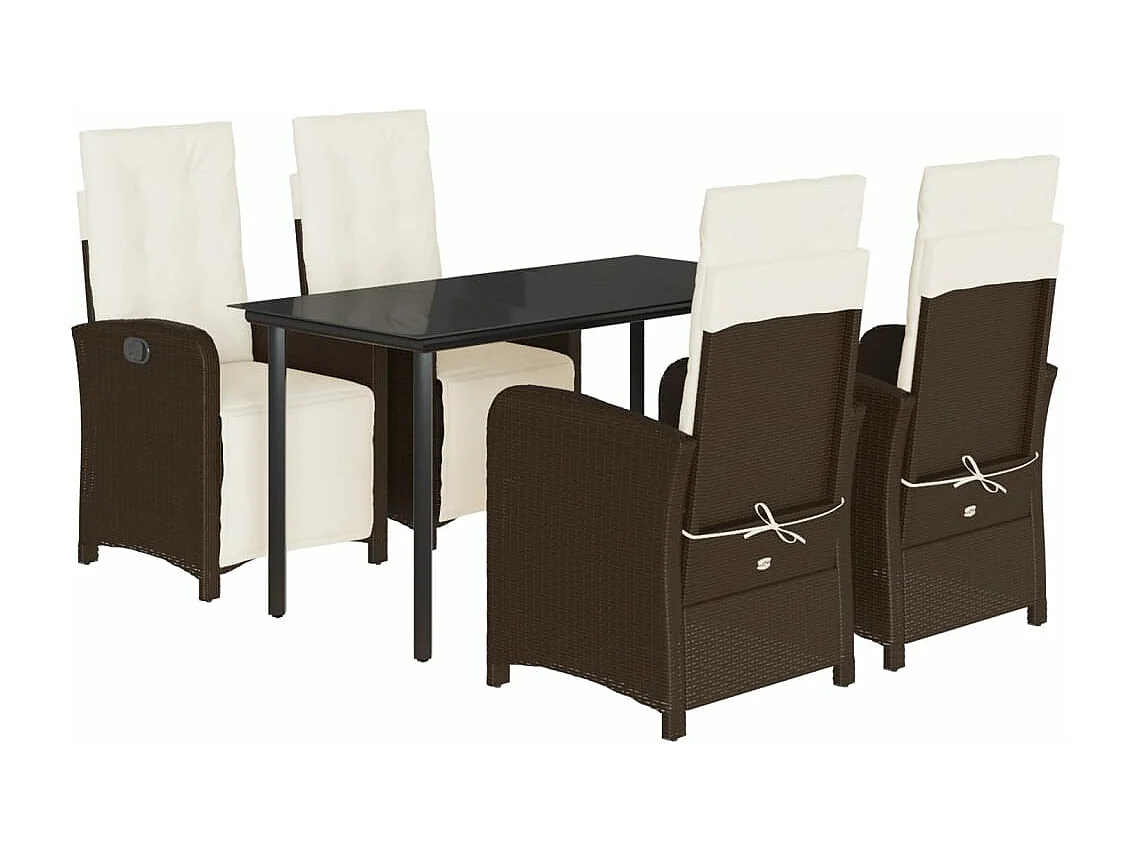 Ensemble à manger de jardin 5 pcs et coussins marron poly rotin