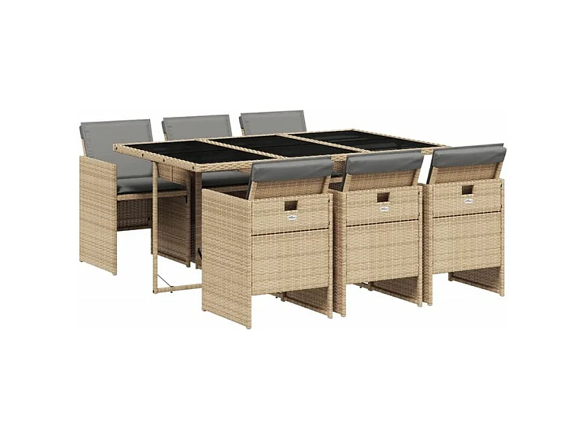 Ensemble à manger de jardin coussins 7 pcs mélange beige rotin