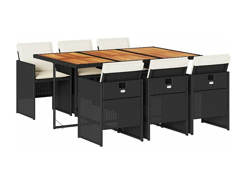 Ensemble à manger de jardin coussins 7pcs Noir Résine tressée