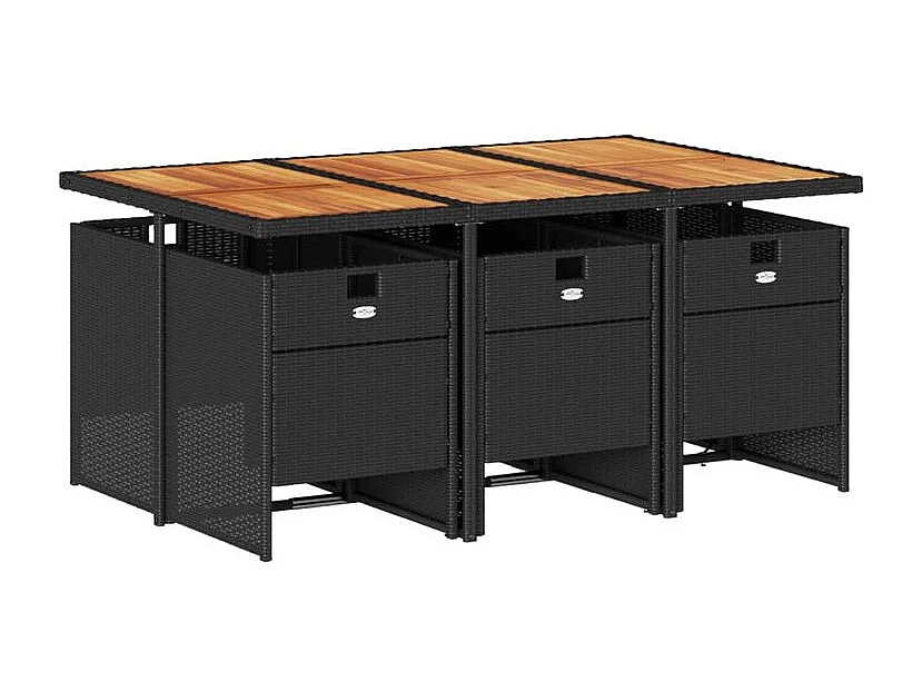 Ensemble à manger de jardin coussins 7pcs Noir Résine tressée