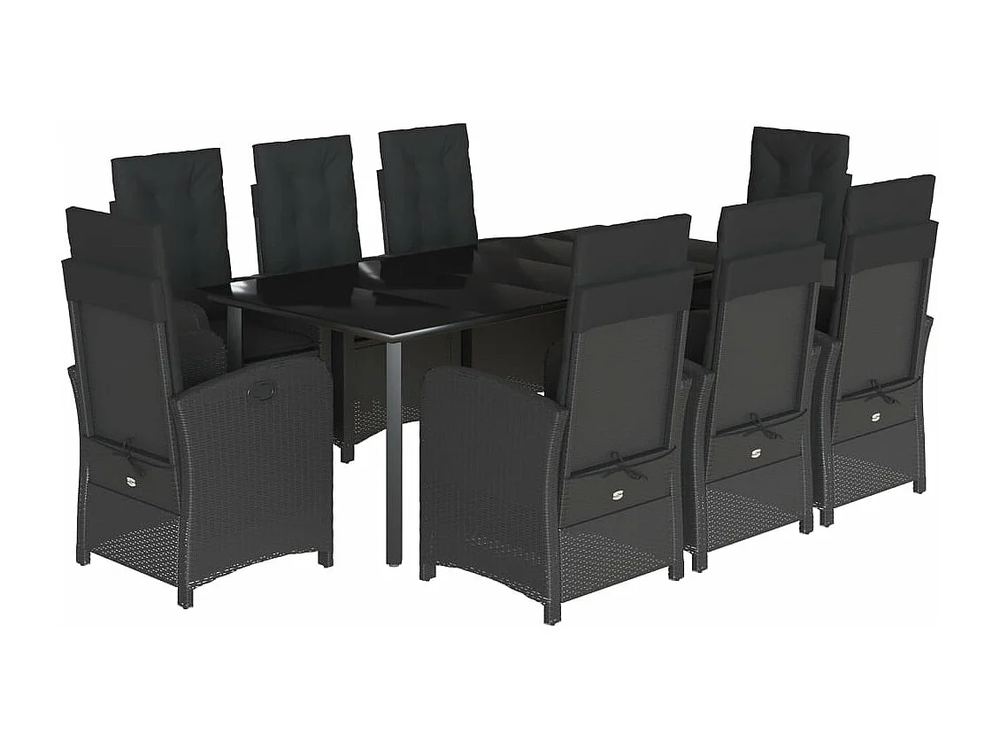 Ensemble à manger de jardin 9pcs coussins noir résine tressée