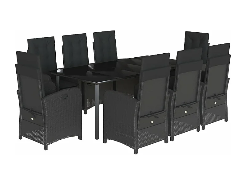 Ensemble à manger de jardin 9pcs coussins noir résine tressée