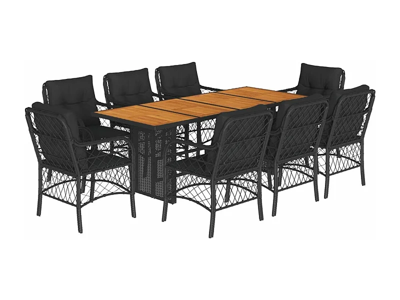 Ensemble à manger de jardin 9pcs coussins noir résine tressée