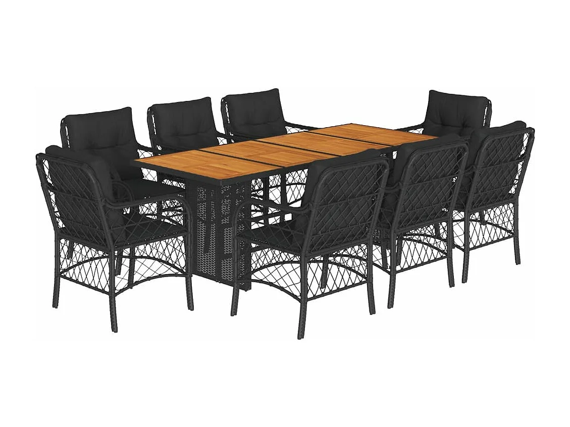 Ensemble à manger de jardin 9pcs coussins noir résine tressée