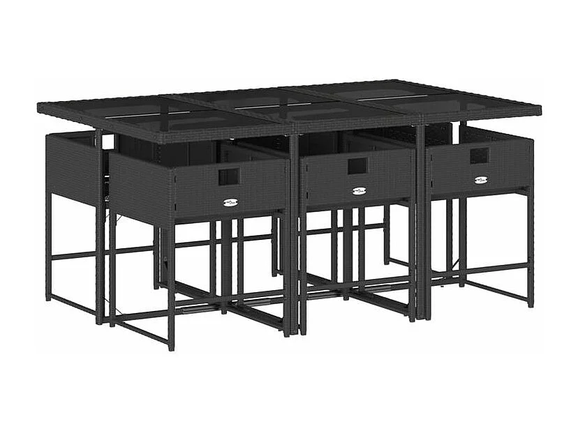 Ensemble à manger de jardin coussins 7pcs Noir Résine tressée