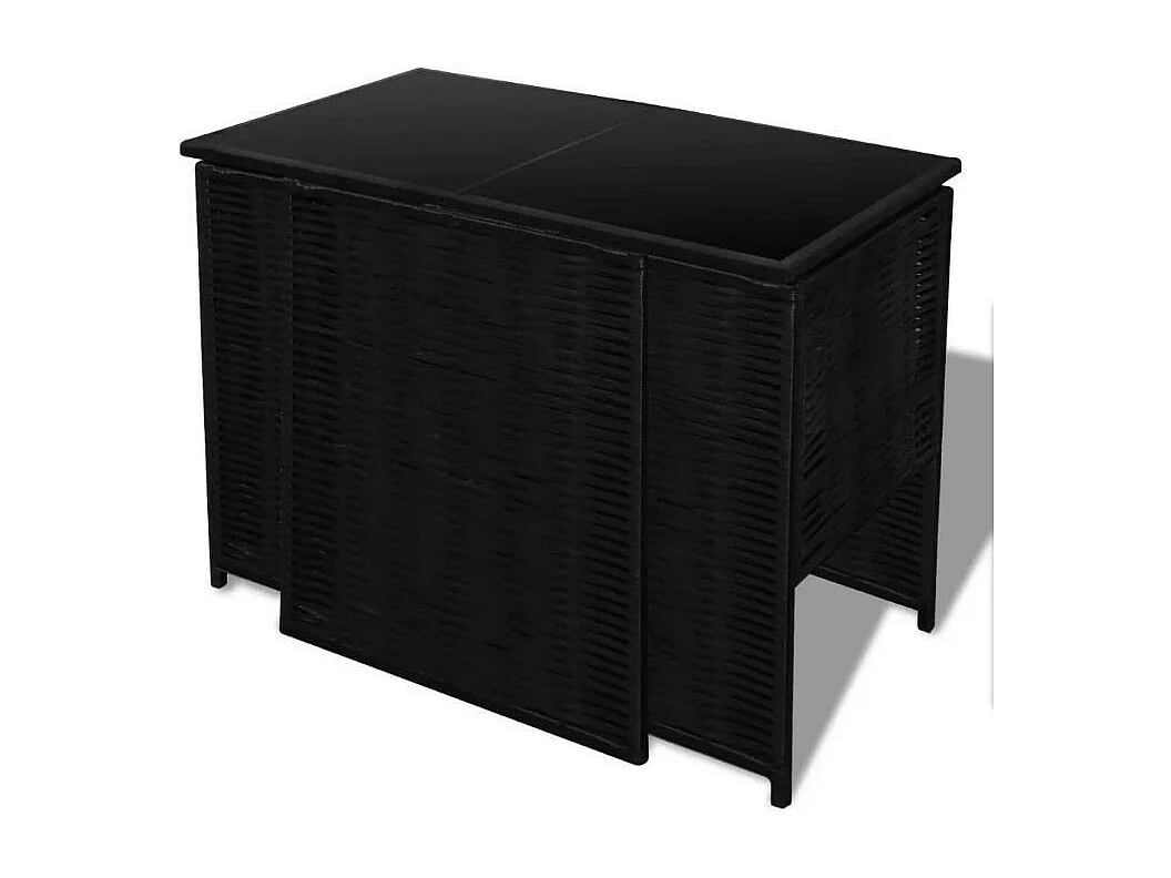 Table rectangulaire et 2 chaises de jardin résine tressée noir Boo