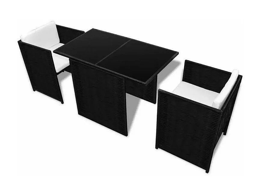 Table rectangulaire et 2 chaises de jardin résine tressée noir Boo