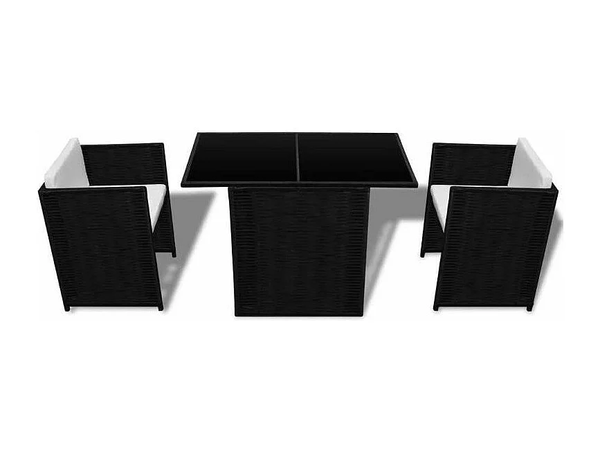 Table rectangulaire et 2 chaises de jardin résine tressée noir Boo