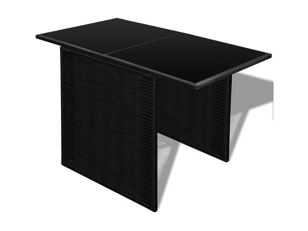 Table rectangulaire et 2 chaises de jardin résine tressée noir Boo