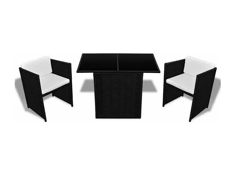 Table rectangulaire et 2 chaises de jardin résine tressée noir Boo