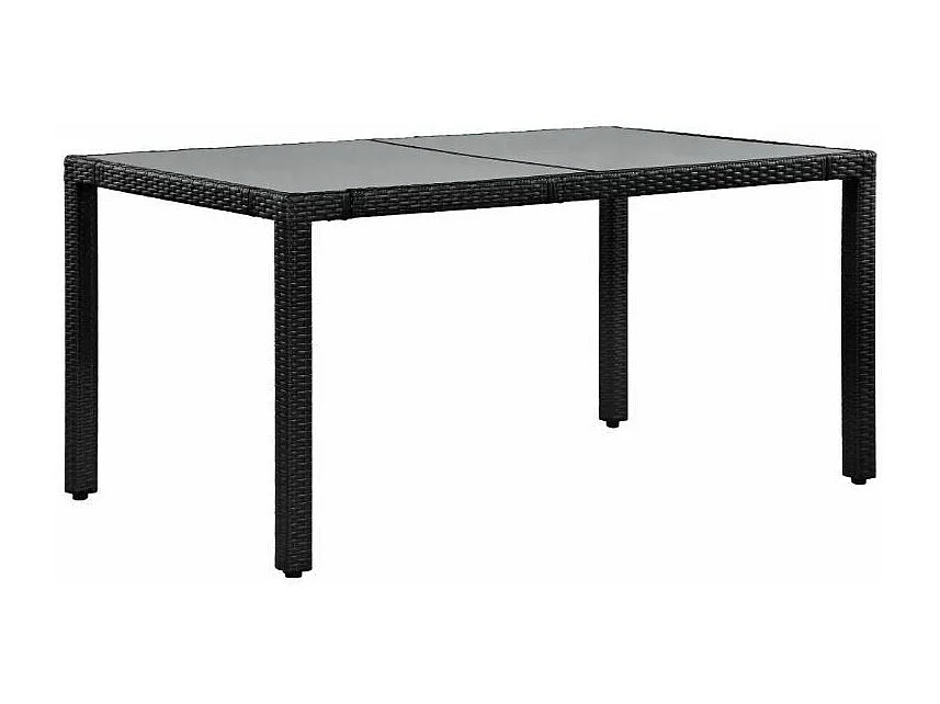 Table rectangulaire et 6 chaises de jardin résine tressée noir coussins gris Kaila