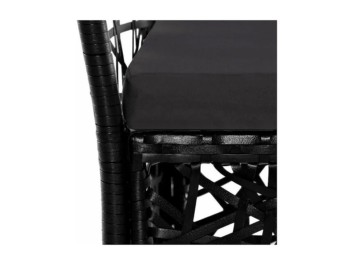 Table rectangulaire et 6 chaises de jardin résine tressée noir coussins gris Kaila