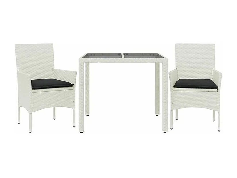 Ensemble à manger de jardin et coussins 3 pcs blanc rotin verre