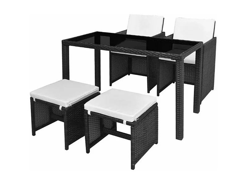 Table rectangulaire et 2 chaises de jardin résine tressée noir Chaz