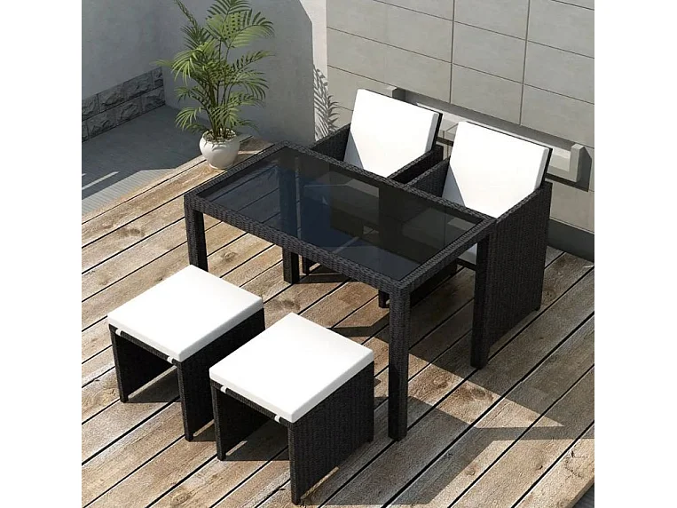 Table rectangulaire et 2 chaises de jardin résine tressée noir Chaz