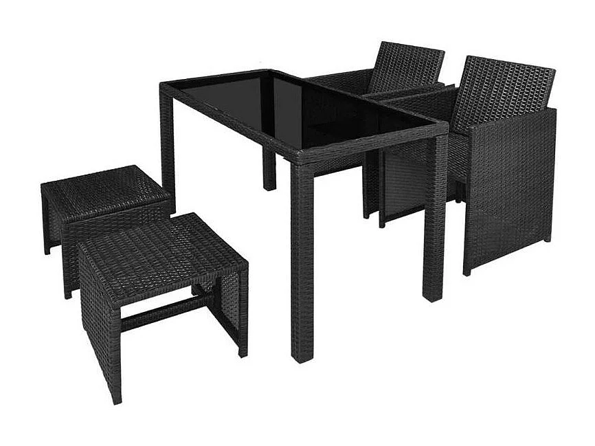 Table rectangulaire et 2 chaises de jardin résine tressée noir Chaz