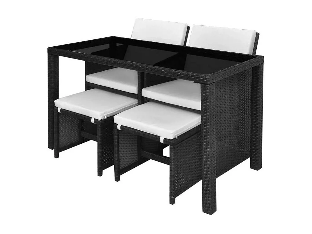 Table rectangulaire et 2 chaises de jardin résine tressée noir Chaz