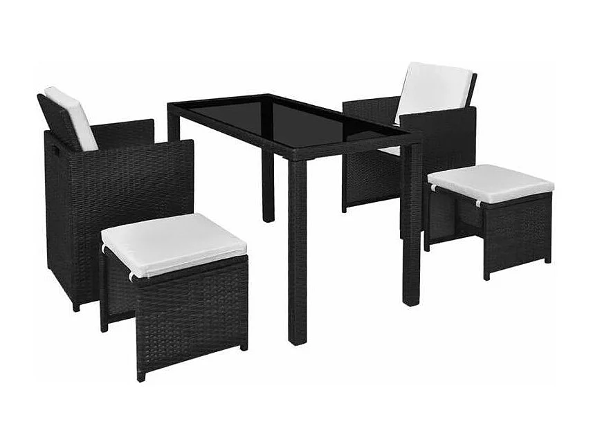 Table rectangulaire et 2 chaises de jardin résine tressée noir Chaz