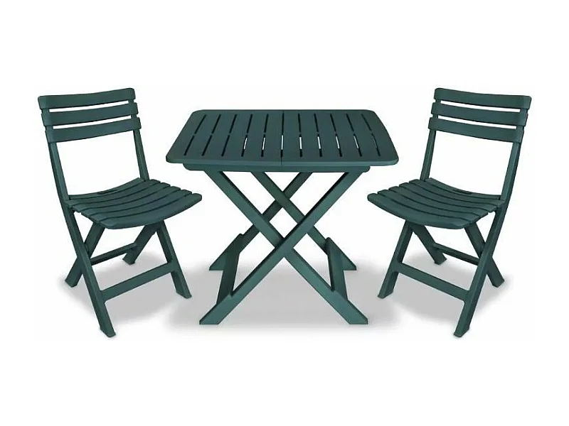 Table rectangulaire et 2 chaises de jardin plastique vert Camille