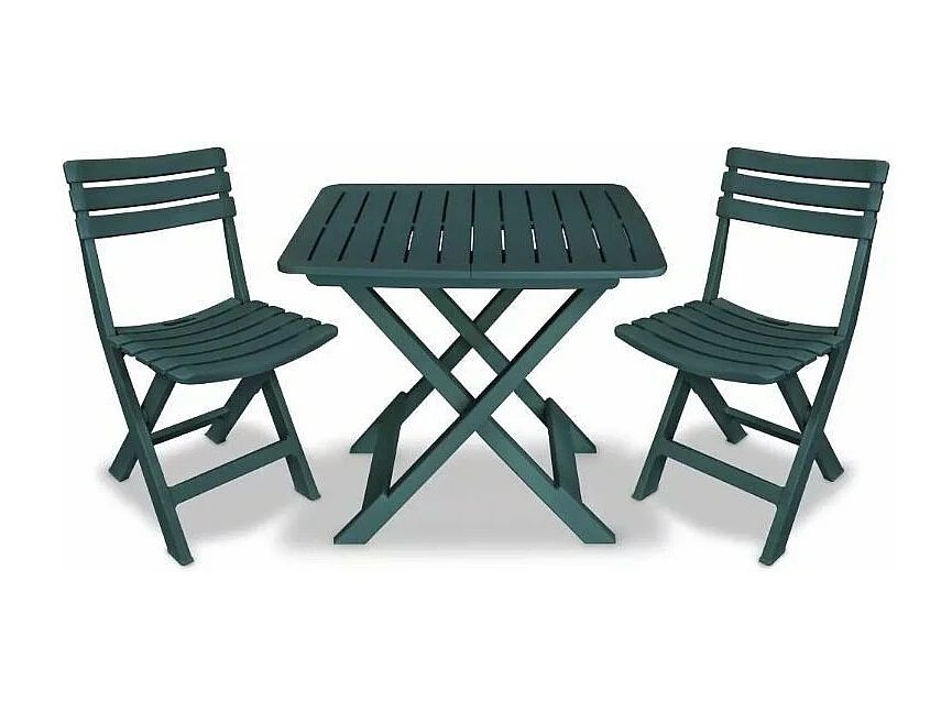 Table rectangulaire et 2 chaises de jardin plastique vert Camille