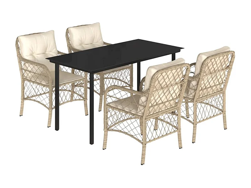 Ensemble à manger de jardin avec coussins 5pcs Beige poly rotin