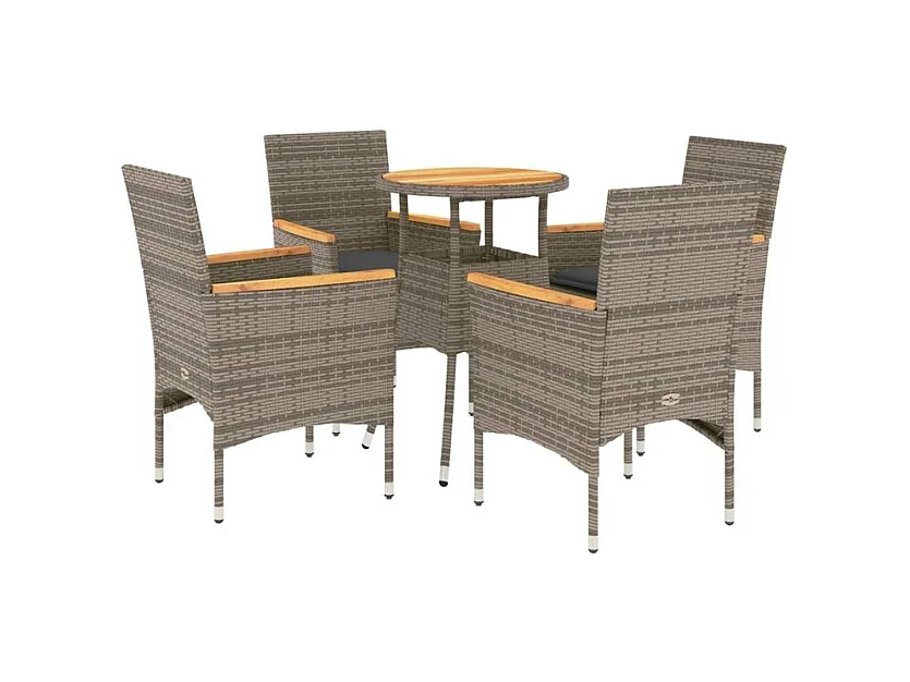 Ensemble à manger de jardin et coussins 5 pcs gris rotin acacia