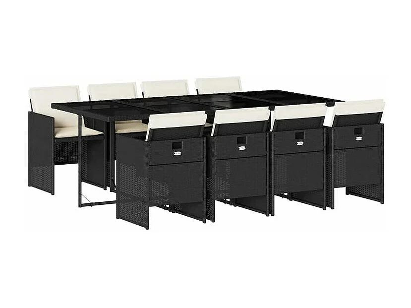 Ensemble à manger de jardin 9pcs coussins noir résine tressée