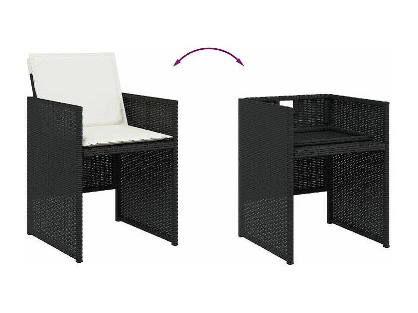 Ensemble à manger de jardin 9pcs coussins noir résine tressée