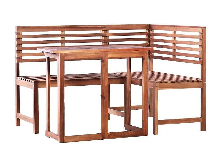 Table rectangulaire et banc d'angle de jardin acacia clair Polina