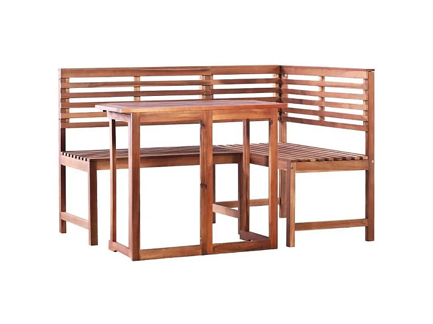 Table rectangulaire et banc d'angle de jardin acacia clair Polina