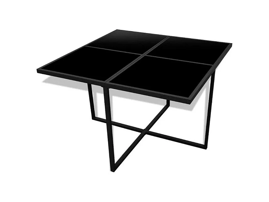 Table carrée et 4 chaises de jardin résine tressée noir coussins blanc Chaz