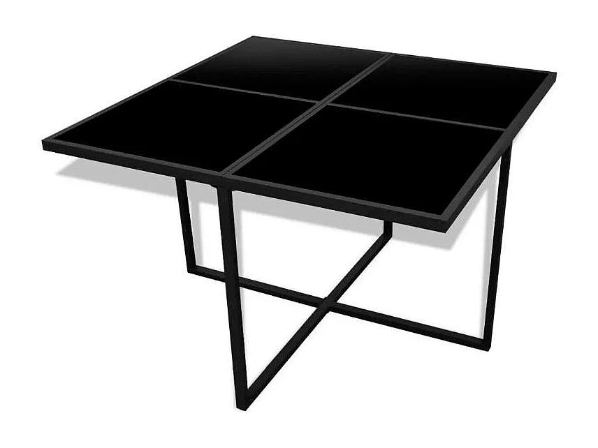 Table carrée et 4 chaises de jardin résine tressée noir coussins blanc Chaz