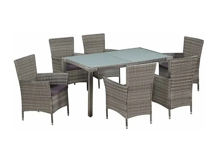 Table rectangulaire et 6 chaises de jardin résine tressée gris Mik