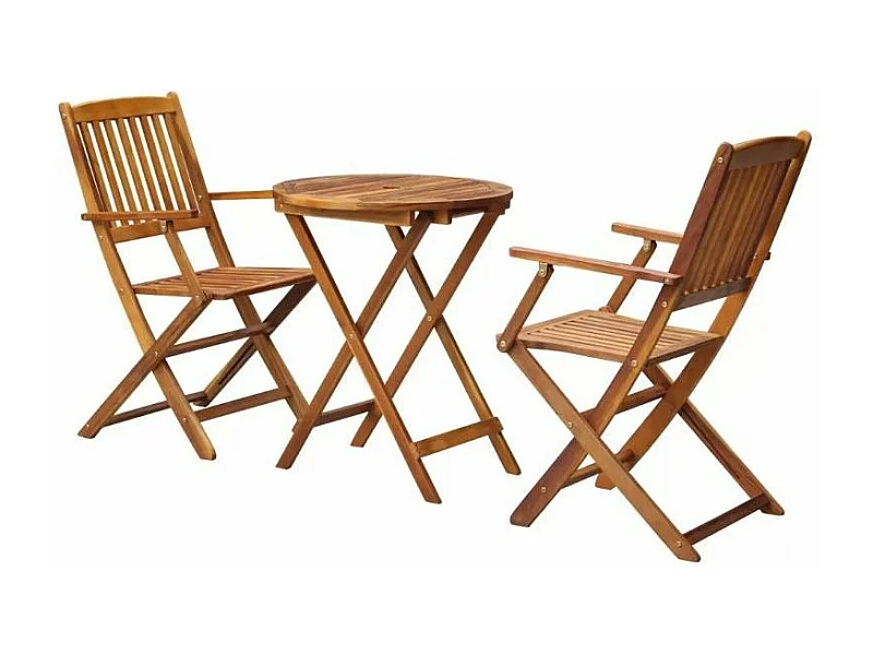 Table ronde et 2 chaises de jardin acacia clair Polina