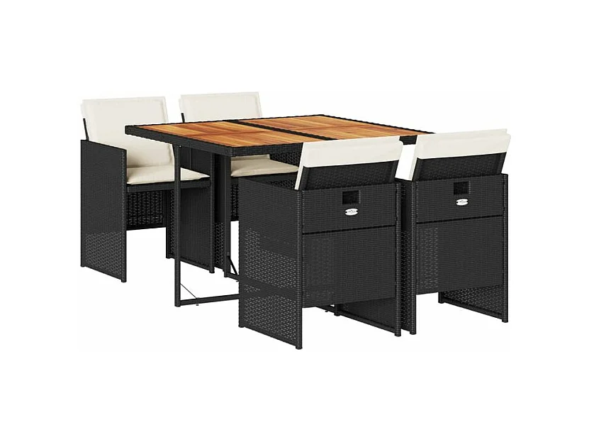 Ensemble à manger de jardin coussins 5pcs Noir Résine tressée