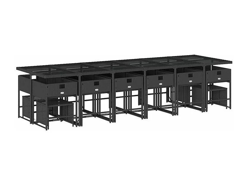 Ensemble à manger de jardin 17 pcs coussins noir résine tressée