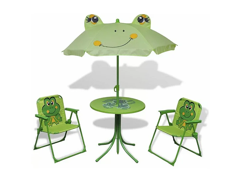 Table ronde et 2 chaises de jardin pour enfant métal vert Stacy
