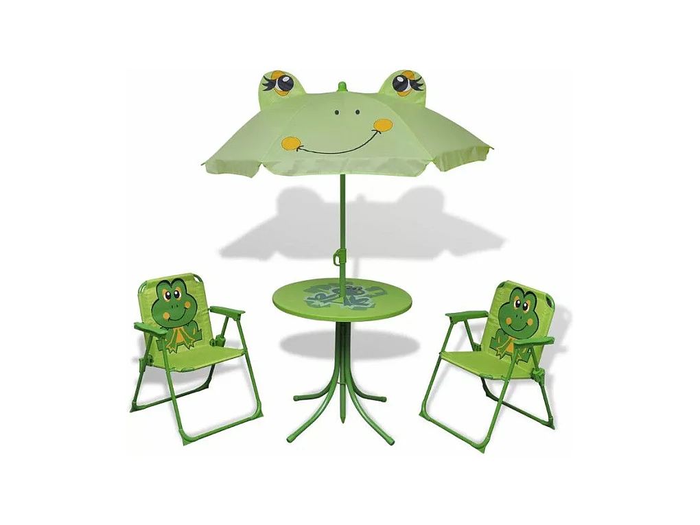 Table ronde et 2 chaises de jardin pour enfant métal vert Stacy