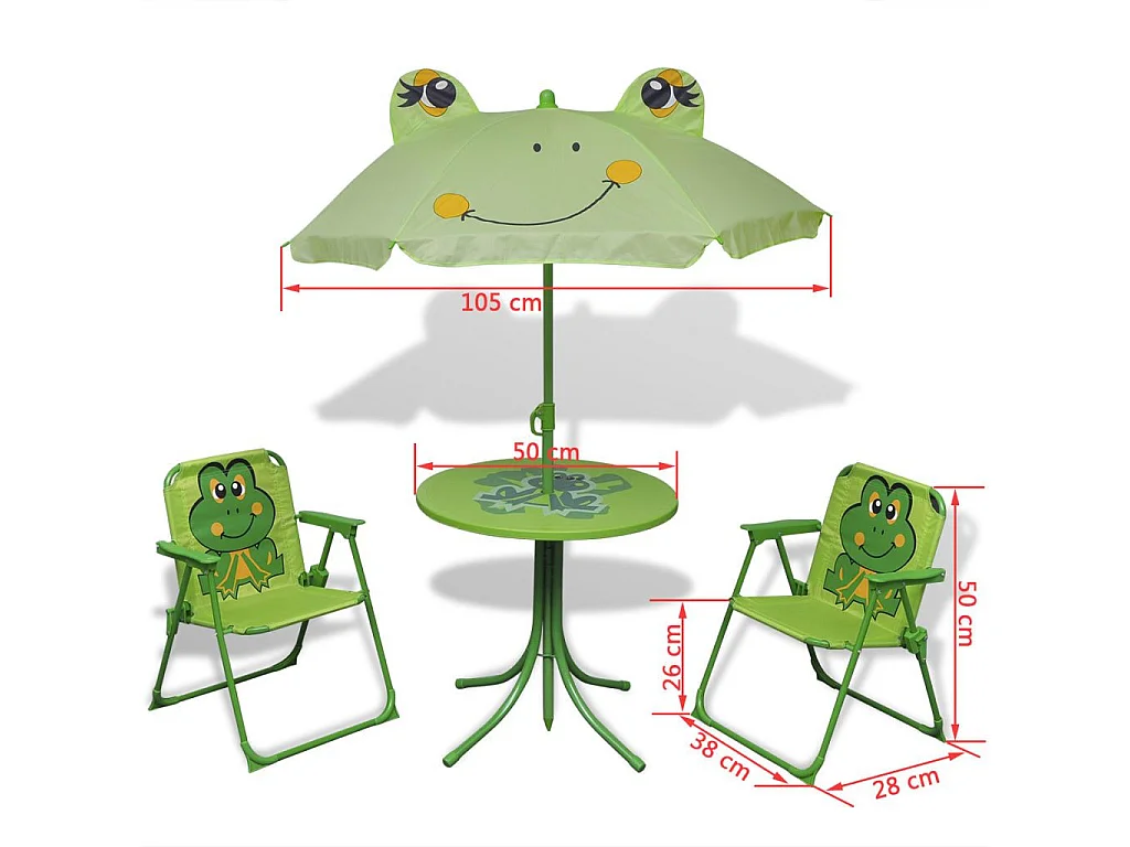Table ronde et 2 chaises de jardin pour enfant métal vert Stacy