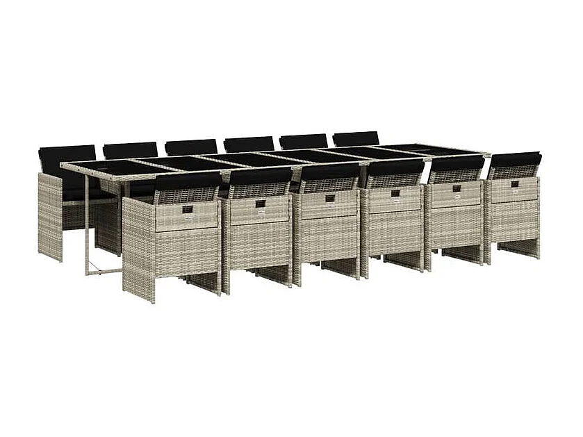 Ensemble à manger de jardin et coussins 13 pcs gris clair rotin