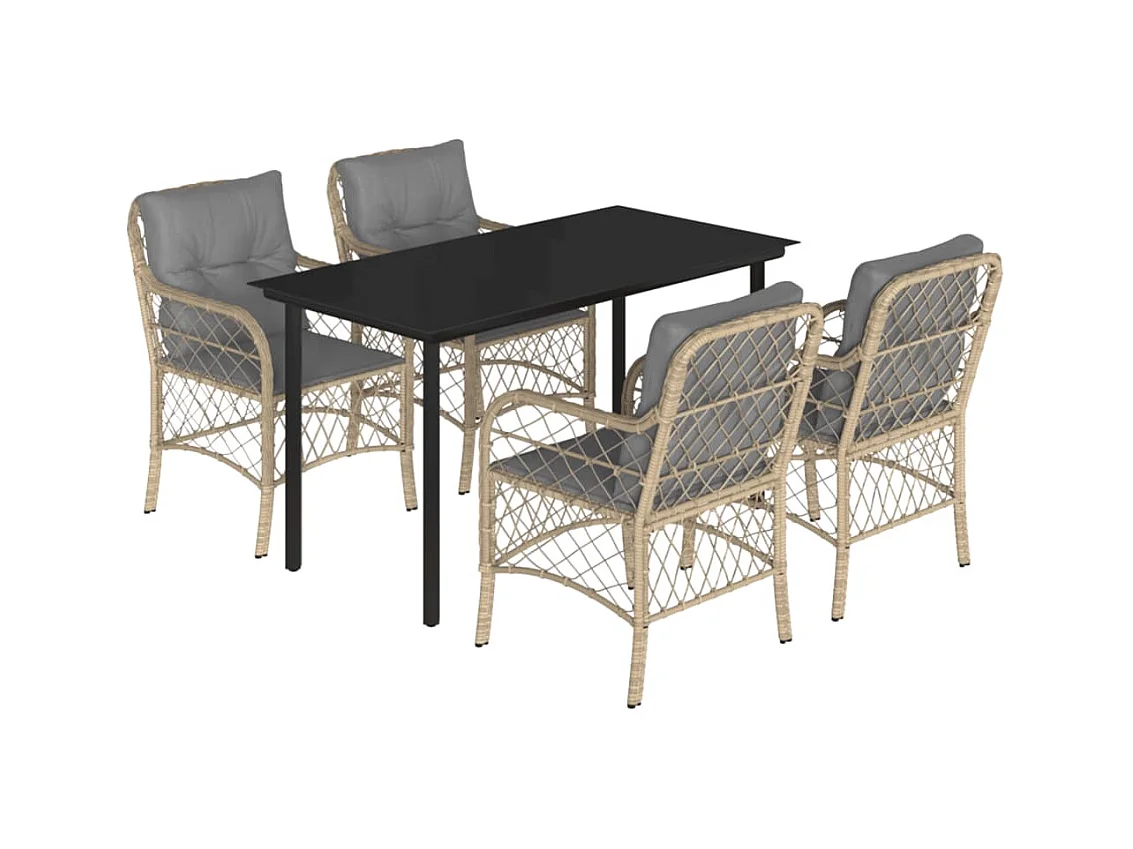 Ensemble à manger de jardin coussins 5 pcs mélange beige rotin