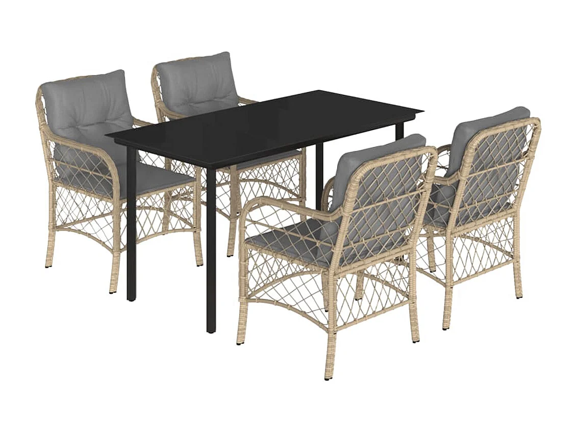Ensemble à manger de jardin coussins 5 pcs mélange beige rotin