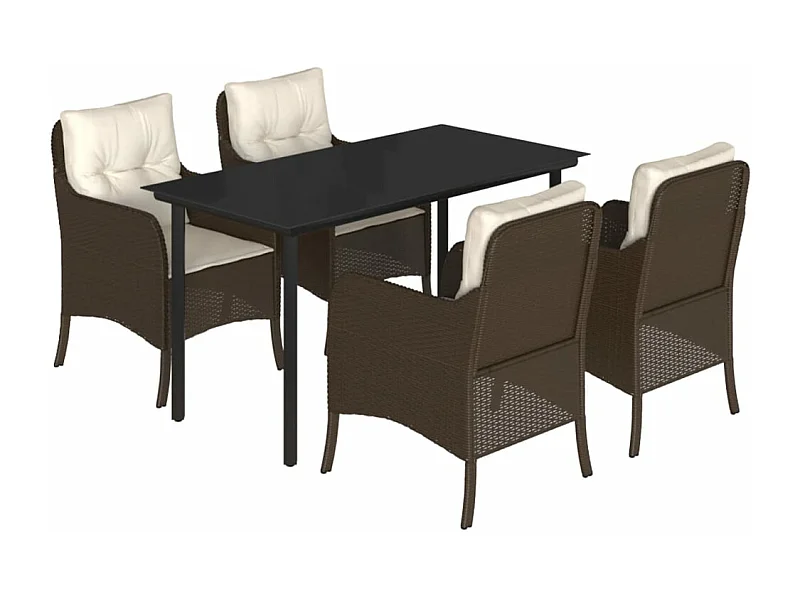 Ensemble à manger de jardin 5 pcs et coussins marron poly rotin