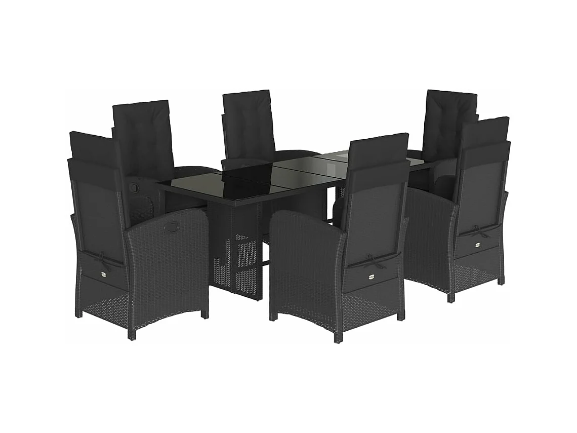 Ensemble à manger de jardin coussins 7pcs Noir Résine tressée