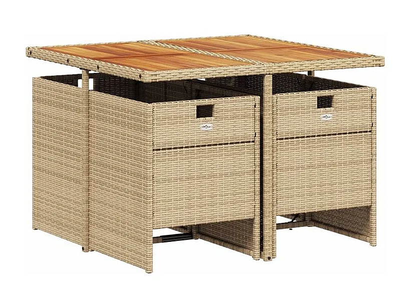 Ensemble à manger de jardin avec coussins 5pcs Beige poly rotin