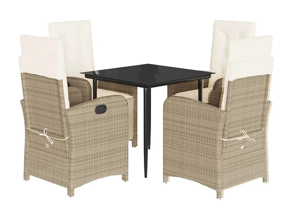 Ensemble à manger de jardin avec coussins 5pcs Beige poly rotin