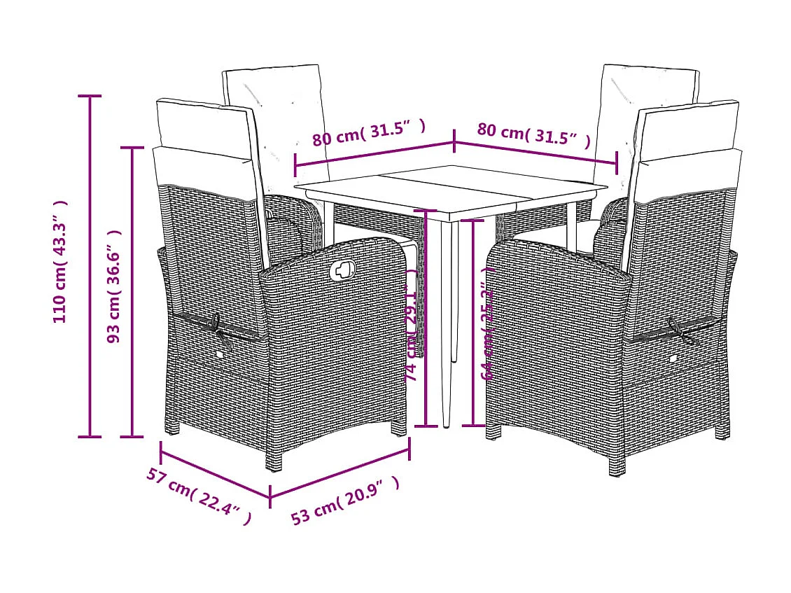 Ensemble à manger de jardin avec coussins 5pcs Beige poly rotin