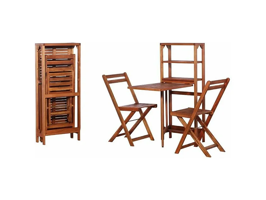 Table convertible et 2 chaises de jardin acacia clair Napoli