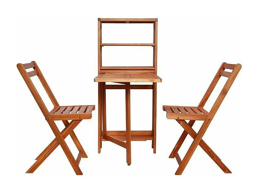 Table convertible et 2 chaises de jardin acacia clair Napoli