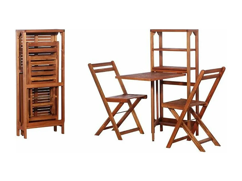 Table convertible et 2 chaises de jardin acacia clair Napoli